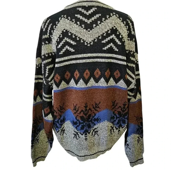 Vintage Oversized Winter Snowflake Grandpa Holiday Neutral Knit Crewneck Sweater - Picture 6 of 7